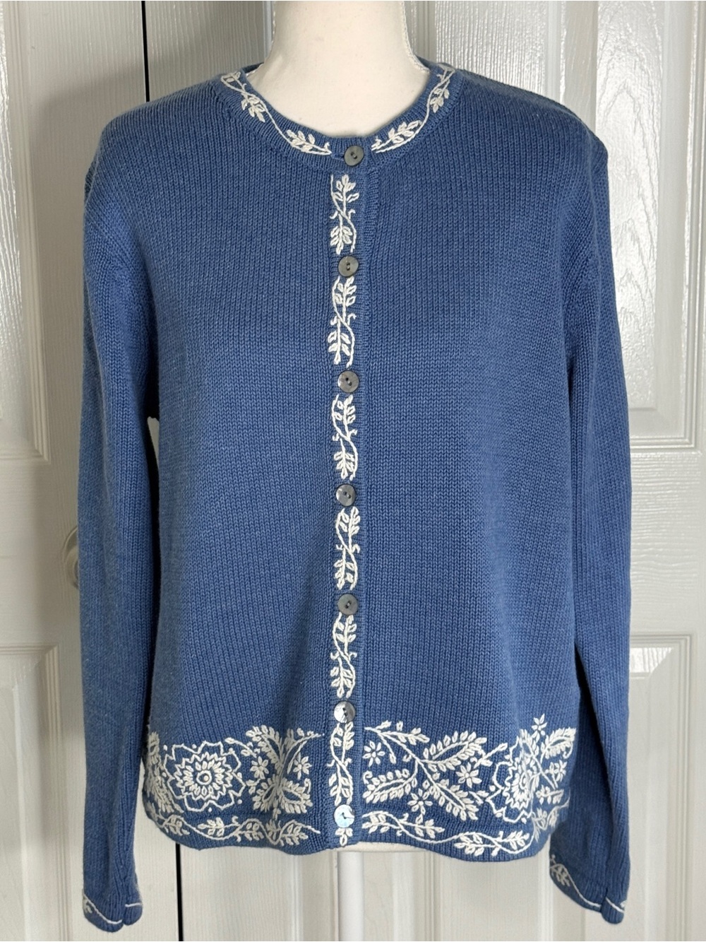 Vintage 90s Talbots Blue Embroidered Knit Cardigan Sweater Size M NWT/NOS